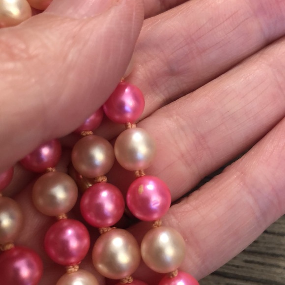 Vintage Double Stand Faux Pearls Pink & Cream Made in Japan - Picture 15 of 16